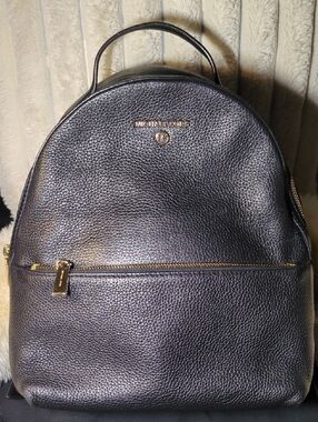 Michael Kors Black Leather Backpack with Gold Hardware $100